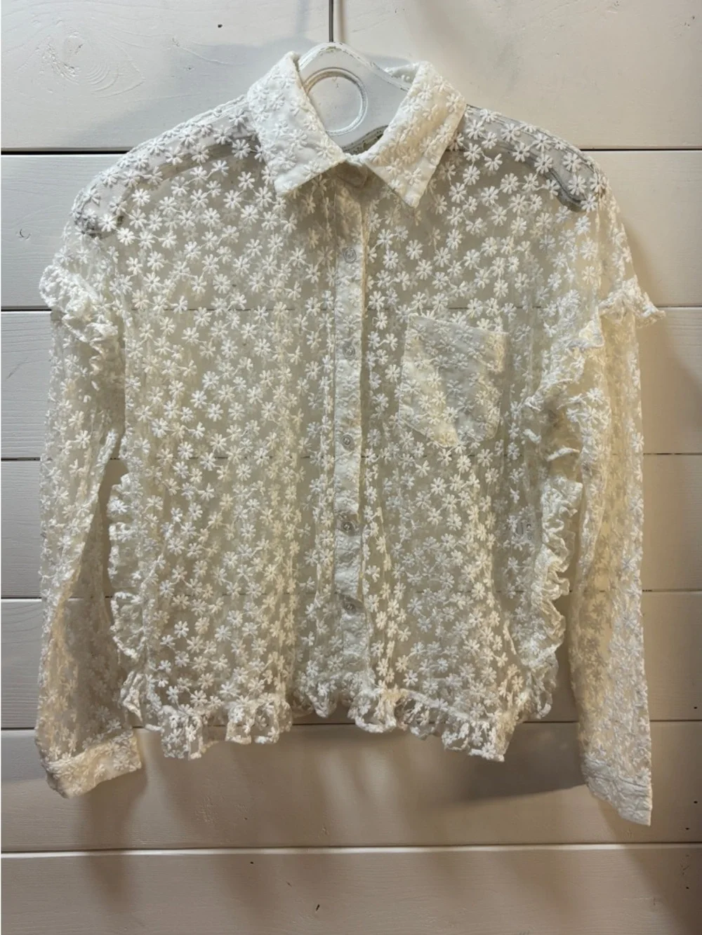SISTER JANE White Floral Lace Blouse Size S - Picture 9 of 12